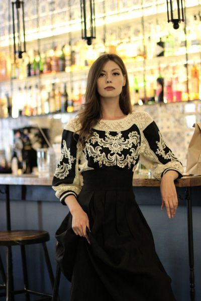 Довга лляна чорна сукня з вишивкою - Крила Янгола ПЛ-770374 фото