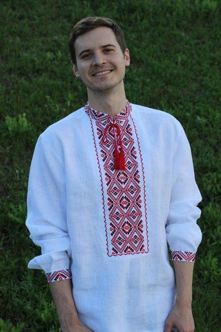 Чоловіча вишиванка біла з червоним ВМ-341010 ВМ-341010 фото