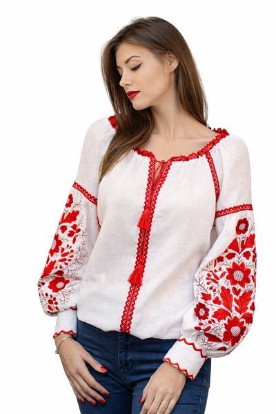 Стильна лляна блуза з вишитими рукавами БЛ-078104 БЛ-078104 фото