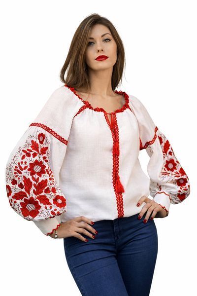 Стильна лляна блуза з вишитими рукавами БЛ-078104 БЛ-078104 фото
