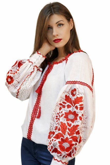 Стильна лляна блуза з вишитими рукавами БЛ-078104 БЛ-078104 фото