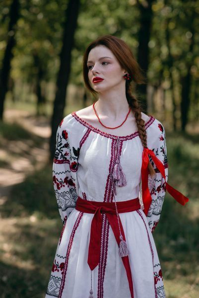 Сукня білий льон, хрестова вишивка червоним| ПЛ 7700751 ПЛ 7700751 фото