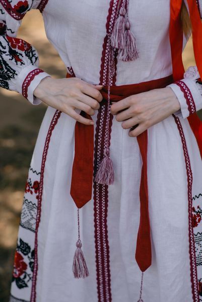 Сукня білий льон, хрестова вишивка червоним| ПЛ 7700751 ПЛ 7700751 фото